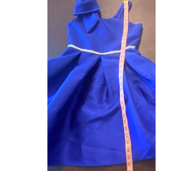 Royal Blue Holiday Formal Christmas Party Dress Girl's SZ 12 Bow Satin Sparkle - Picture 8 of 9
